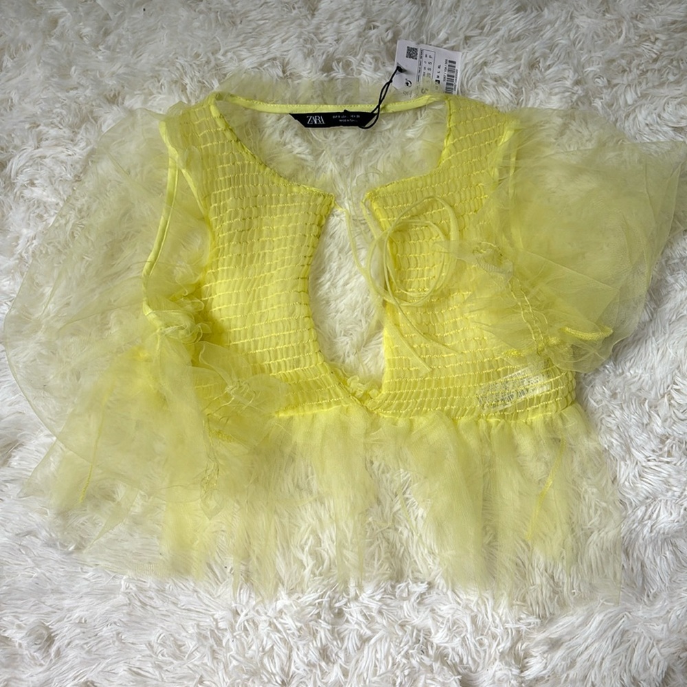 Zara Puff Sleeve Tulle Top